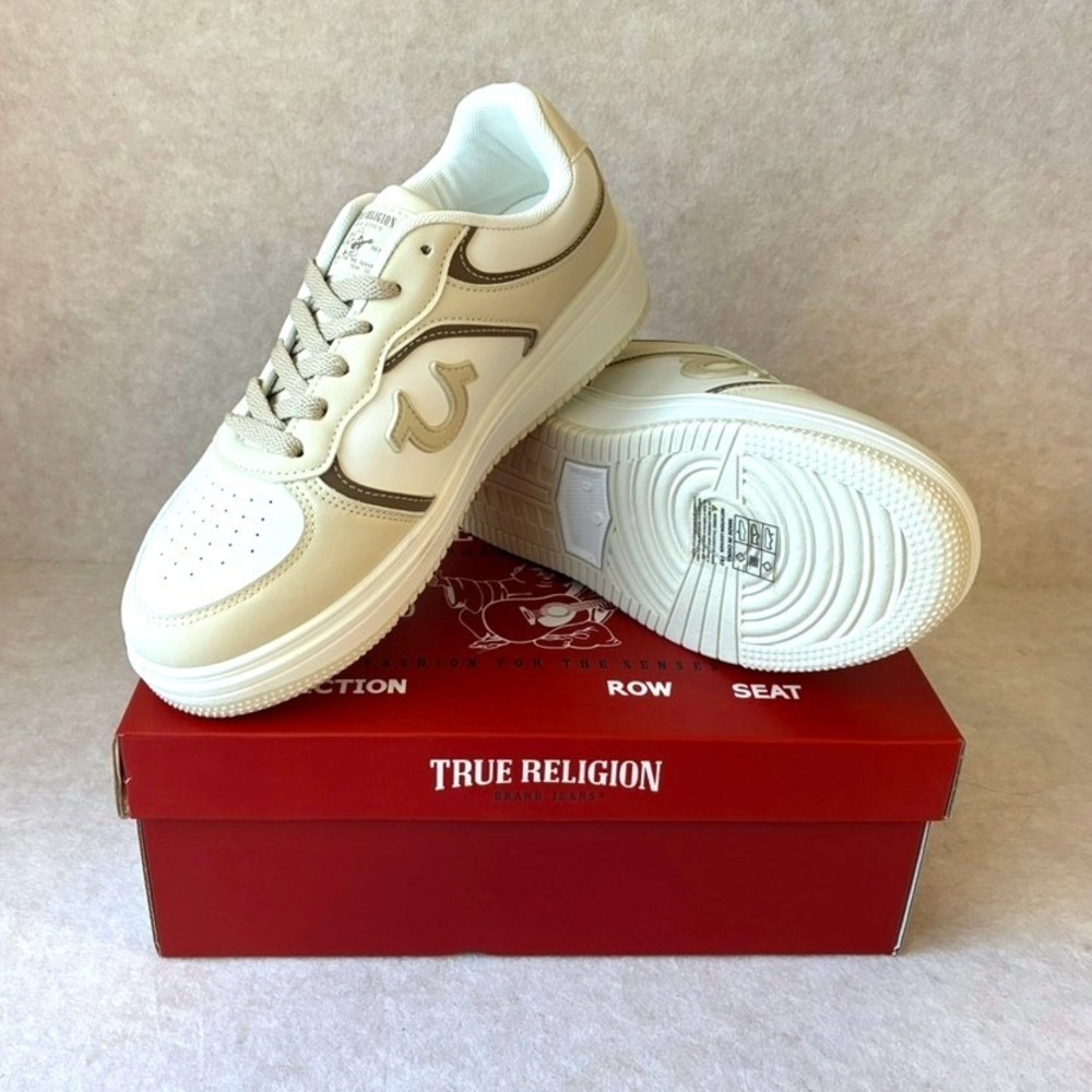 True Religion Kelly Court Sneaker Womens 9 Cream Logo Shoes New in Box